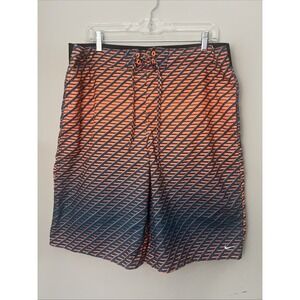 Nike Board Swim Shorts Mens Size Xl Orange Blue NESS7414 10" Inseam Drawstring